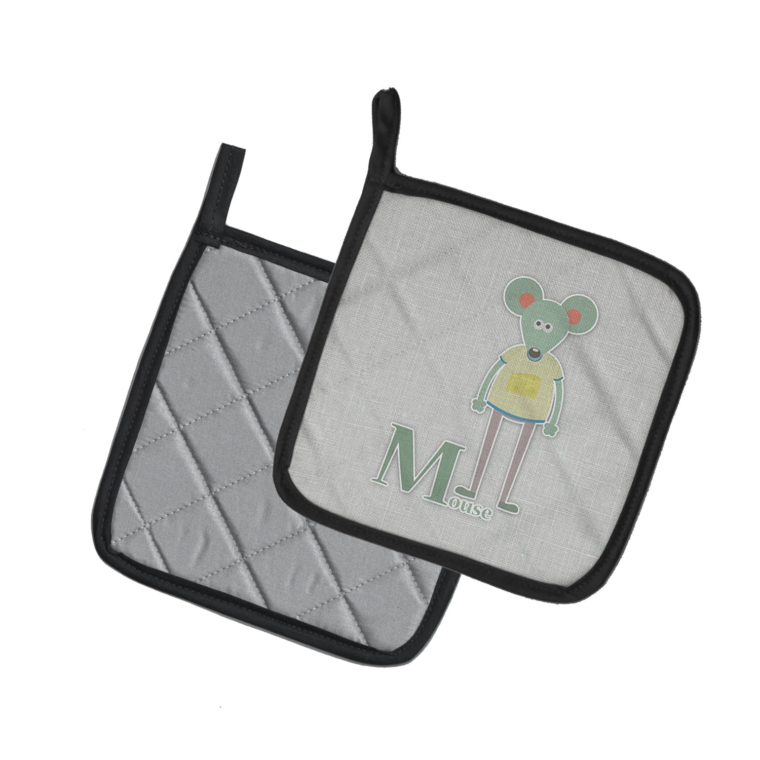 Alphabet M for Mouse Pot Holder Set of 2 Heat Resistant Quilted Hot Pads 7.5 x 7.5 Inch, Insulated Kitchen Trivets for Cooking & Baking