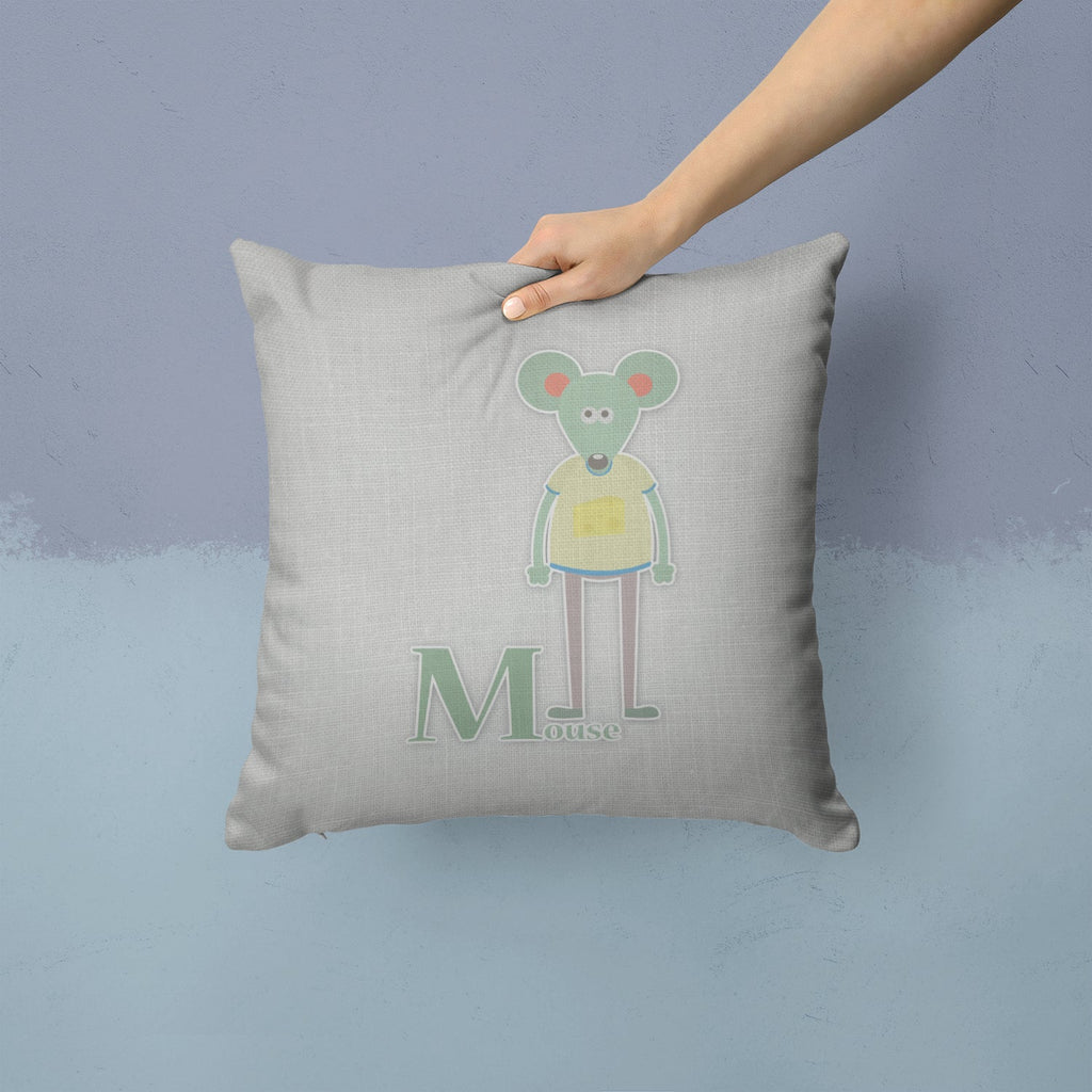 Alphabet M for Mouse Decorative Throw Pillow 14x14 Indoor Outdoor Accent Cushion, Fabric Cover with Insert for Sofa, Bed, Porch & Living Room
