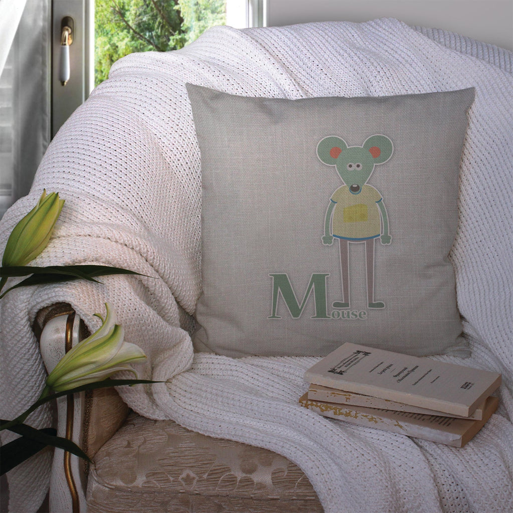 Alphabet M for Mouse Decorative Throw Pillow 14x14 Indoor Outdoor Accent Cushion, Fabric Cover with Insert for Sofa, Bed, Porch & Living Room