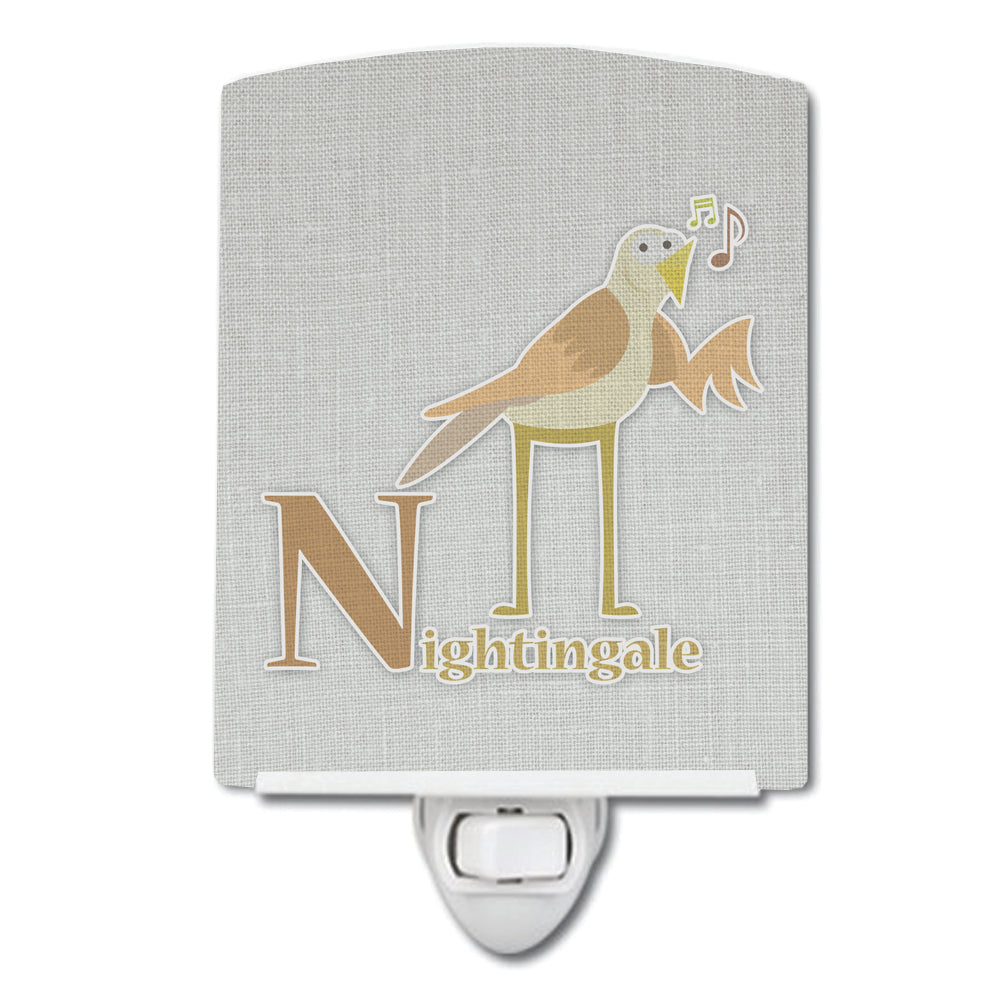 Alphabet N for Nightingale Ceramic Night Light Compact, UL-Certified, Ideal for Bedroom, Bathroom, Nursery, Hallway, Kitchen, 6x4x3, Multicolor