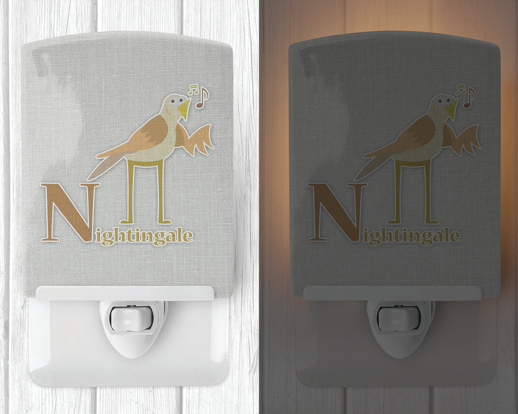 Alphabet N for Nightingale Ceramic Night Light Compact, UL-Certified, Ideal for Bedroom, Bathroom, Nursery, Hallway, Kitchen, 6x4x3, Multicolor