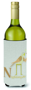 Alphabet N for Nightingale Wine Bottle Hugger Gift Sleeve for Standard 750 ml Bottles, Insulated Reusable Also Fits Mini Shot & Pint Bottles