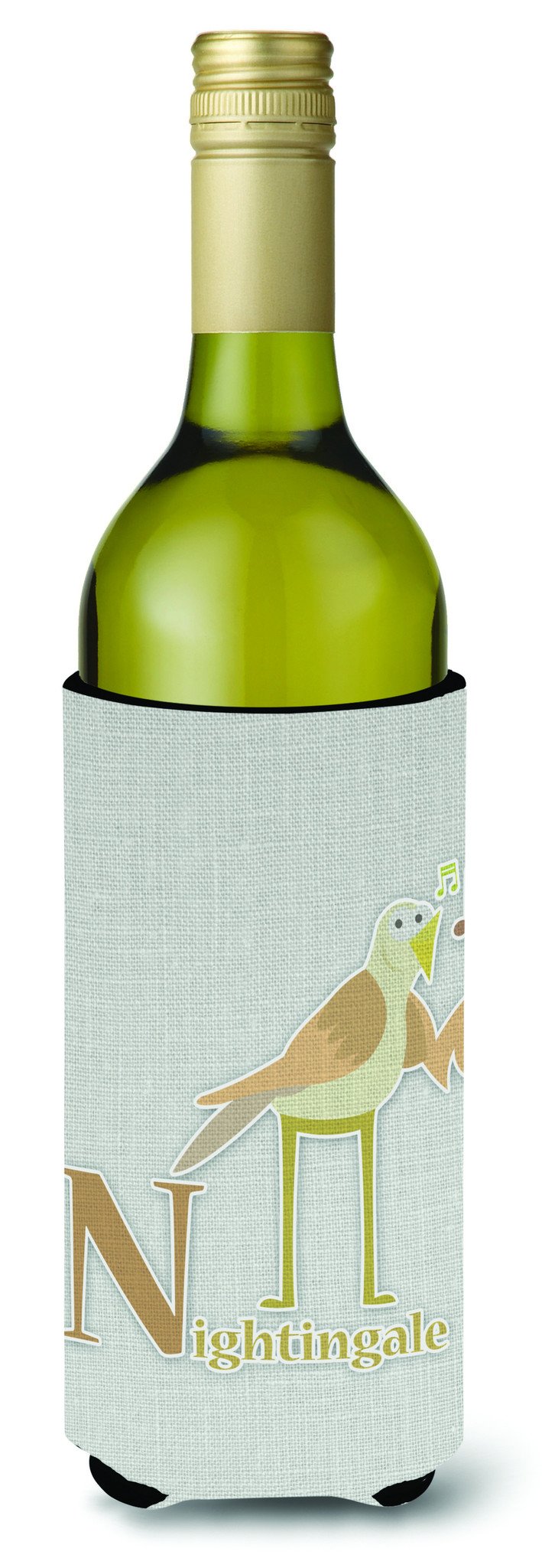 Alphabet N for Nightingale Wine Bottle Hugger Gift Sleeve for Standard 750 ml Bottles, Insulated Reusable Also Fits Mini Shot & Pint Bottles