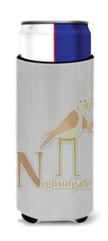 Alphabet N for Nightingale Slim Can Hugger , Insulated Foam Hugger for 12 oz Slim Cans, Beer Bottles & Water Bottles, Printed in USA