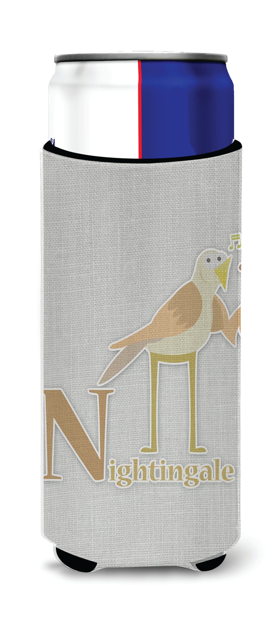 Alphabet N for Nightingale Slim Can Hugger , Insulated Foam Hugger for 12 oz Slim Cans, Beer Bottles & Water Bottles, Printed in USA