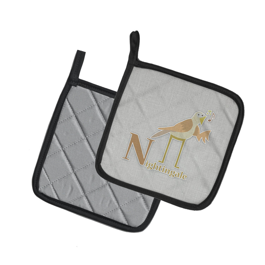 Alphabet N for Nightingale Pot Holder Set of 2 Heat Resistant Quilted Hot Pads 7.5 x 7.5 Inch, Insulated Kitchen Trivets for Cooking & Baking
