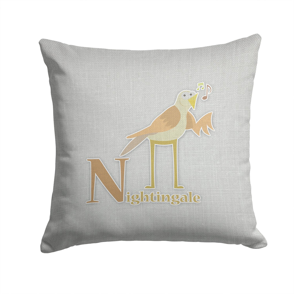 Alphabet N for Nightingale Decorative Throw Pillow 14x14 Indoor Outdoor Accent Cushion, Fabric Cover with Insert for Sofa, Bed, Porch & Living Room