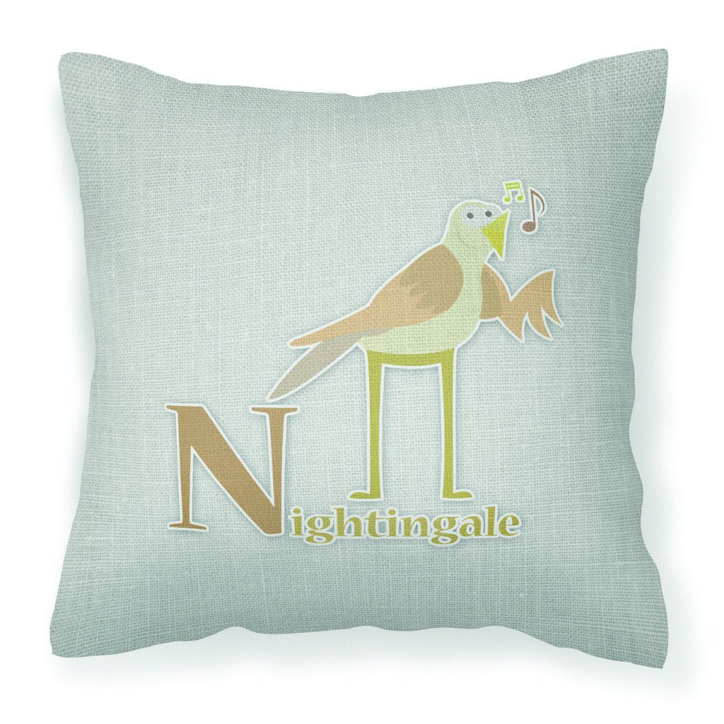 Alphabet N for Nightingale Decorative Throw Pillow 18x18 Indoor Outdoor Accent Cushion, Fabric Cover with Insert for Sofa, Bed, Porch & Living Room