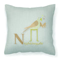 Alphabet N for Nightingale Decorative Throw Pillow 18x18 Indoor Outdoor Accent Cushion, Fabric Cover with Insert for Sofa, Bed, Porch & Living Room