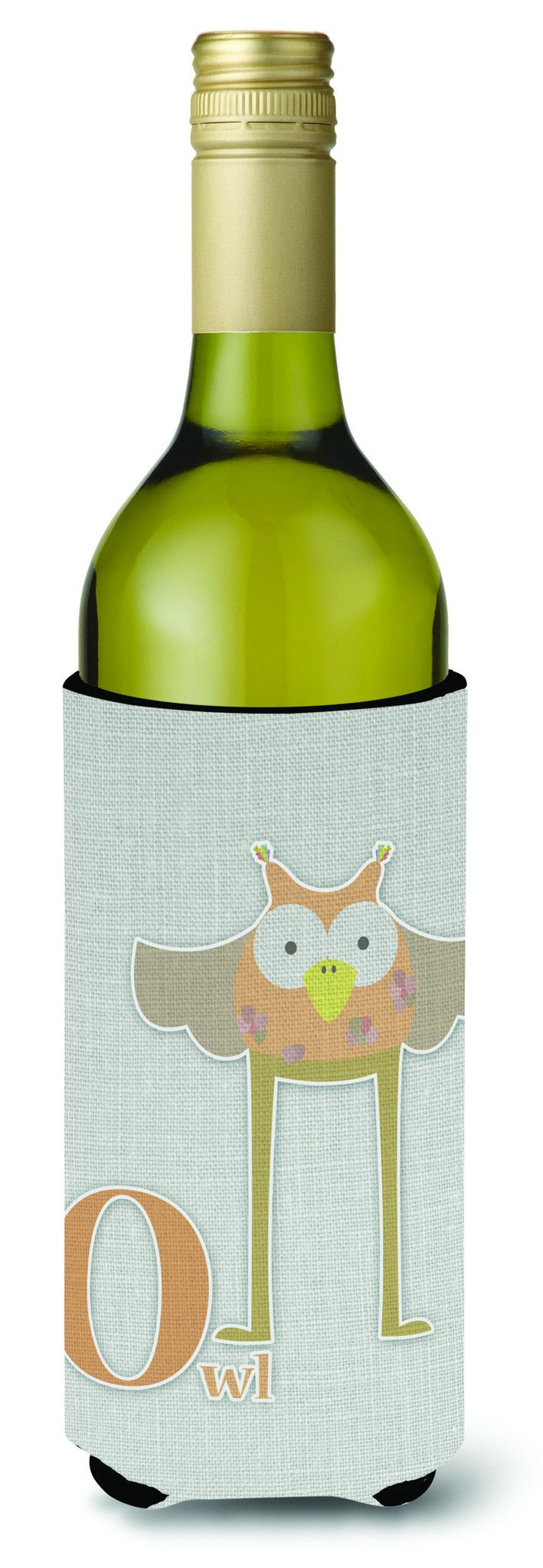 Alphabet O for Owl Wine Bottle Hugger Gift Sleeve for Standard 750 ml Bottles, Insulated Reusable Also Fits Mini Shot & Pint Bottles