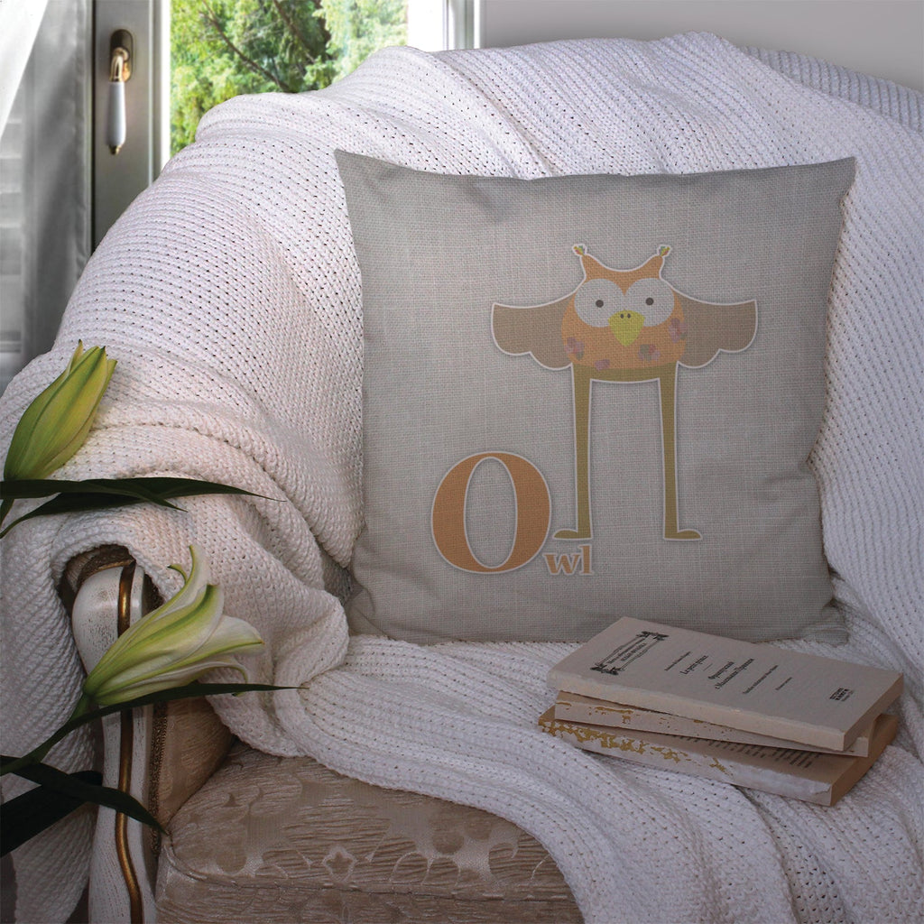 Alphabet O for Owl Decorative Throw Pillow 14x14 Indoor Outdoor Accent Cushion, Fabric Cover with Insert for Sofa, Bed, Porch & Living Room