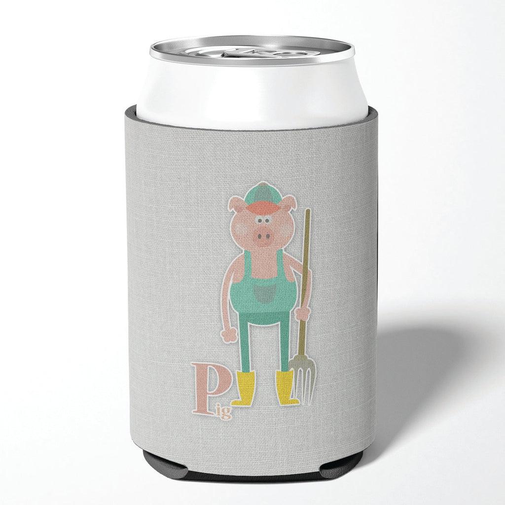Alphabet P for Pig Can or Bottle Hugger Cooler Sleeve for Standard 12 oz Cans, Insulated Foam Beer & Soda Can Hugger Reusable