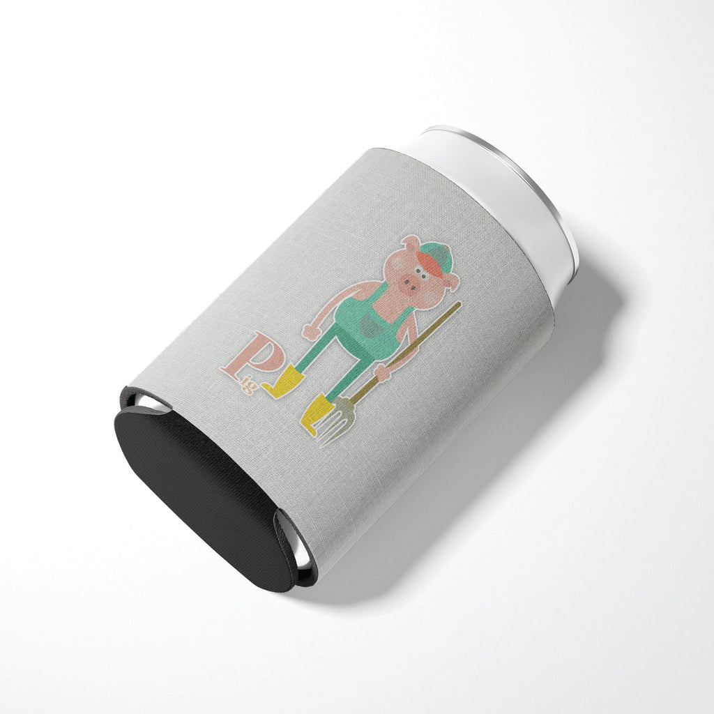 Alphabet P for Pig Can or Bottle Hugger Cooler Sleeve for Standard 12 oz Cans, Insulated Foam Beer & Soda Can Hugger Reusable