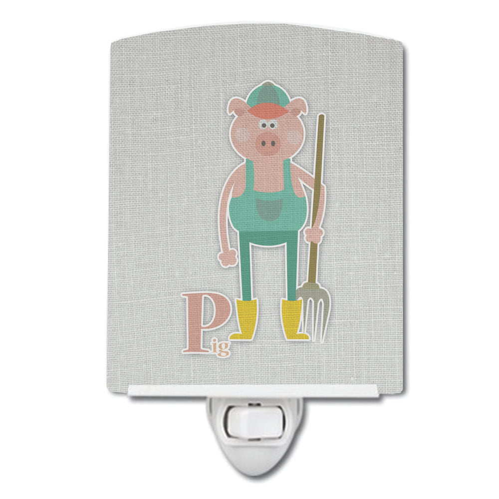 Alphabet P for Pig Ceramic Night Light Compact, UL-Certified, Ideal for Bedroom, Bathroom, Nursery, Hallway, Kitchen, 6x4x3, Multicolor