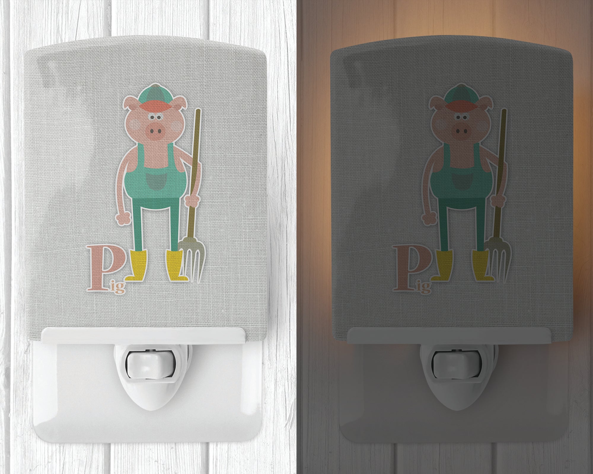Alphabet P for Pig Ceramic Night Light Compact, UL-Certified, Ideal for Bedroom, Bathroom, Nursery, Hallway, Kitchen, 6x4x3, Multicolor