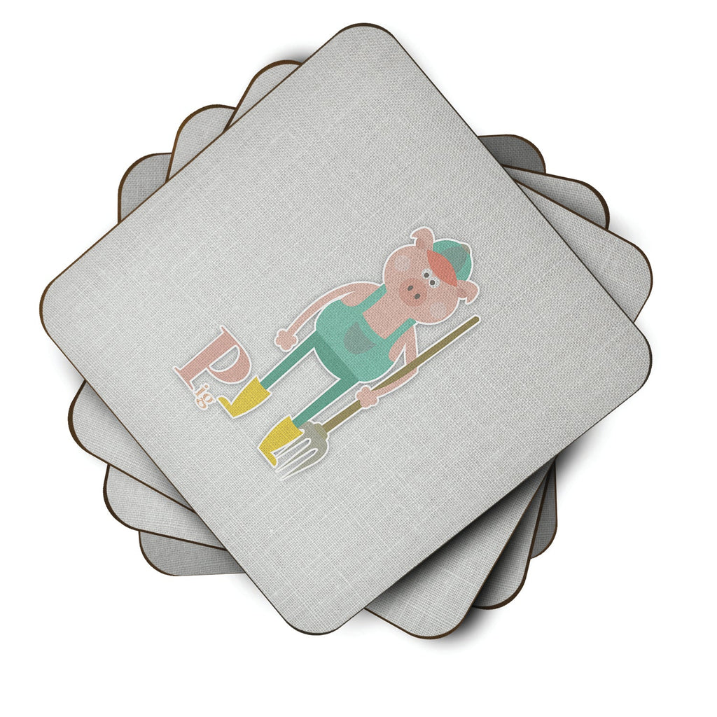 Alphabet P for Pig Foam Coasters Set of 4 Cup Coasters for Indoor Outdoor, Tabletop Protection, Anti Slip, Mouse pad Material