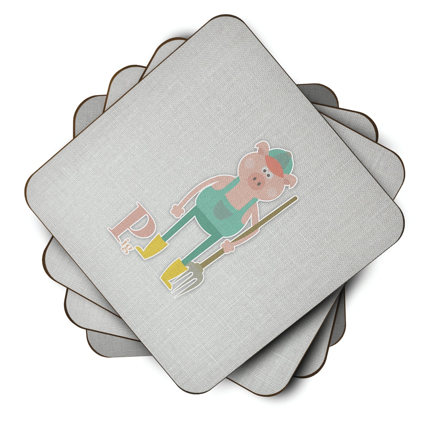Alphabet P for Pig Foam Coasters Set of 4 Cup Coasters for Indoor Outdoor, Tabletop Protection, Anti Slip, Mouse pad Material