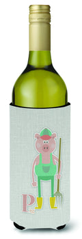 Alphabet P for Pig Wine Bottle Hugger Gift Sleeve for Standard 750 ml Bottles, Insulated Reusable Also Fits Mini Shot & Pint Bottles