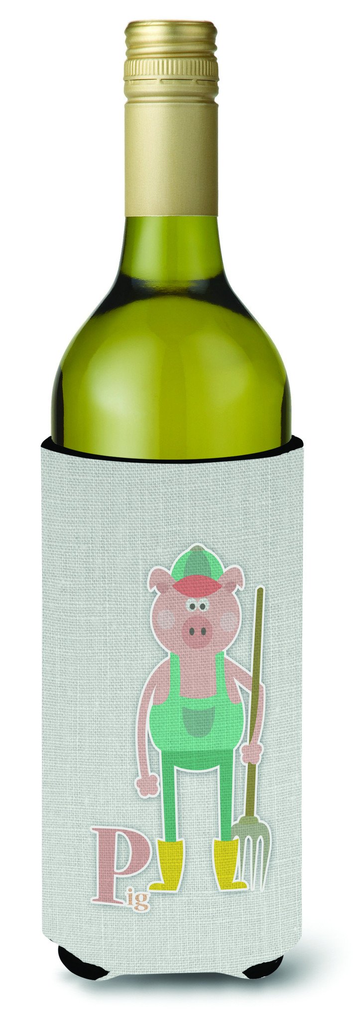 Alphabet P for Pig Wine Bottle Hugger Gift Sleeve for Standard 750 ml Bottles, Insulated Reusable Also Fits Mini Shot & Pint Bottles