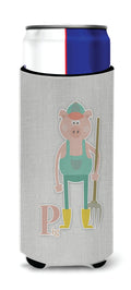 Alphabet P for Pig Slim Can Hugger , Insulated Foam Hugger for 12 oz Slim Cans, Beer Bottles & Water Bottles, Printed in USA