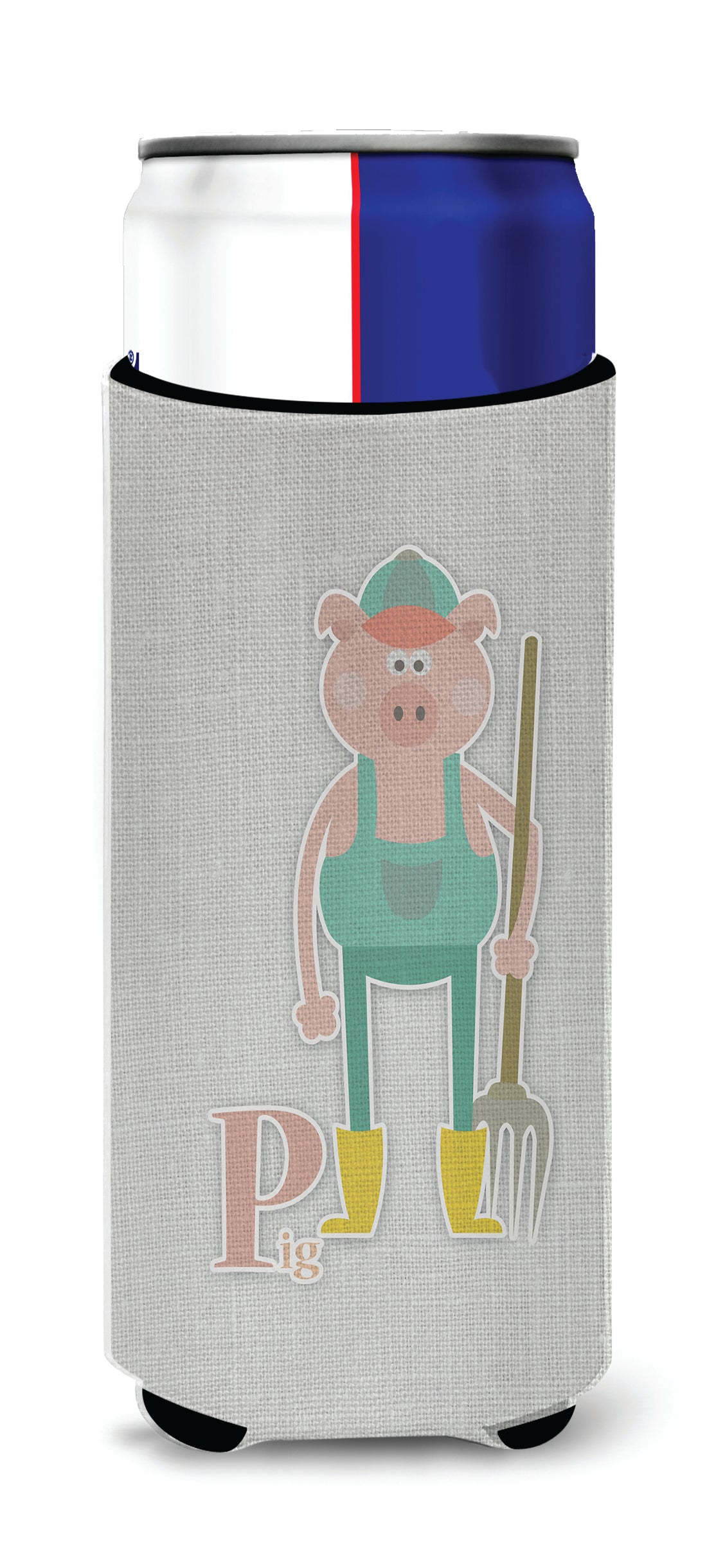 Alphabet P for Pig Slim Can Hugger , Insulated Foam Hugger for 12 oz Slim Cans, Beer Bottles & Water Bottles, Printed in USA