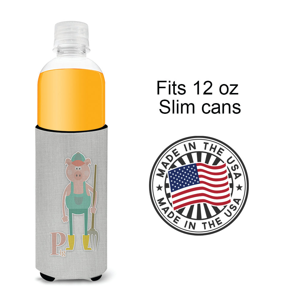 Alphabet P for Pig Slim Can Hugger , Insulated Foam Hugger for 12 oz Slim Cans, Beer Bottles & Water Bottles, Printed in USA
