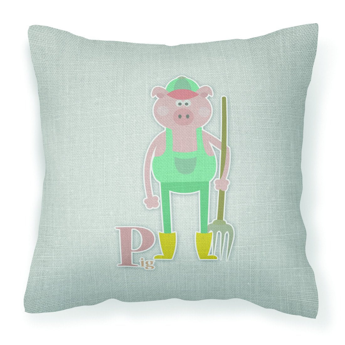 Alphabet P for Pig Decorative Throw Pillow 18x18 Indoor Outdoor Accent Cushion, Fabric Cover with Insert for Sofa, Bed, Porch & Living Room