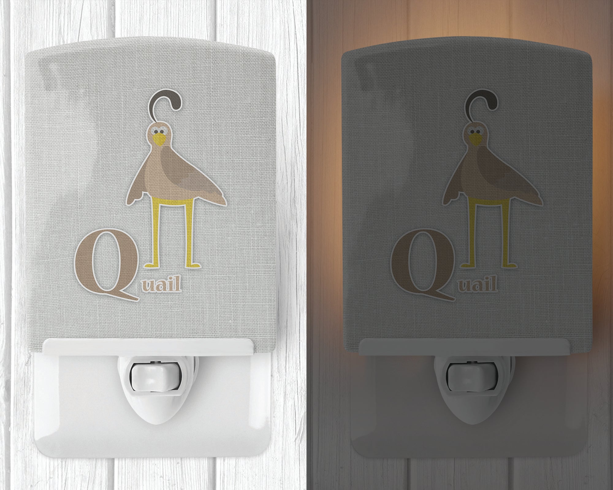 Alphabet Q for Quail Ceramic Night Light Compact, UL-Certified, Ideal for Bedroom, Bathroom, Nursery, Hallway, Kitchen, 6x4x3, Multicolor