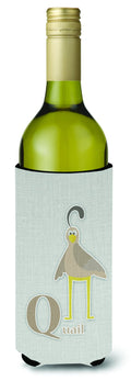 Alphabet Q for Quail Wine Bottle Hugger Gift Sleeve for Standard 750 ml Bottles, Insulated Reusable Also Fits Mini Shot & Pint Bottles