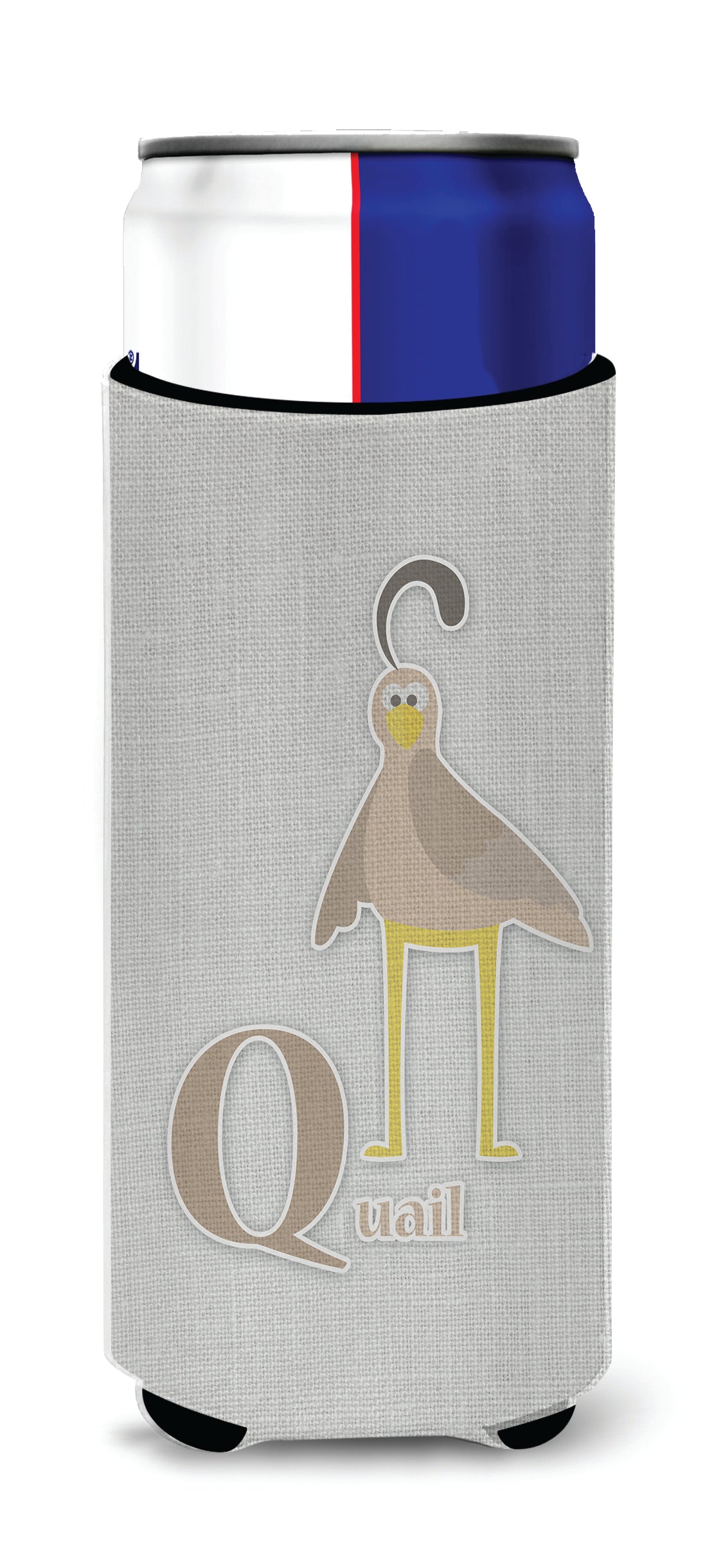 Alphabet Q for Quail Slim Can Hugger , Insulated Foam Hugger for 12 oz Slim Cans, Beer Bottles & Water Bottles, Printed in USA