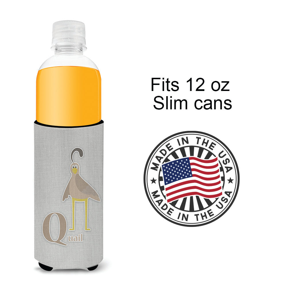 Alphabet Q for Quail Slim Can Hugger , Insulated Foam Hugger for 12 oz Slim Cans, Beer Bottles & Water Bottles, Printed in USA