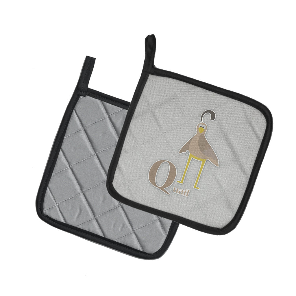 Alphabet Q for Quail Pot Holder Set of 2 Heat Resistant Quilted Hot Pads 7.5 x 7.5 Inch, Insulated Kitchen Trivets for Cooking & Baking