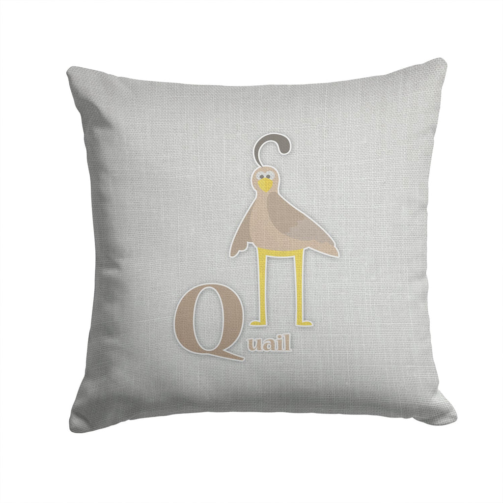 Alphabet Q for Quail Decorative Throw Pillow 14x14 Indoor Outdoor Accent Cushion, Fabric Cover with Insert for Sofa, Bed, Porch & Living Room