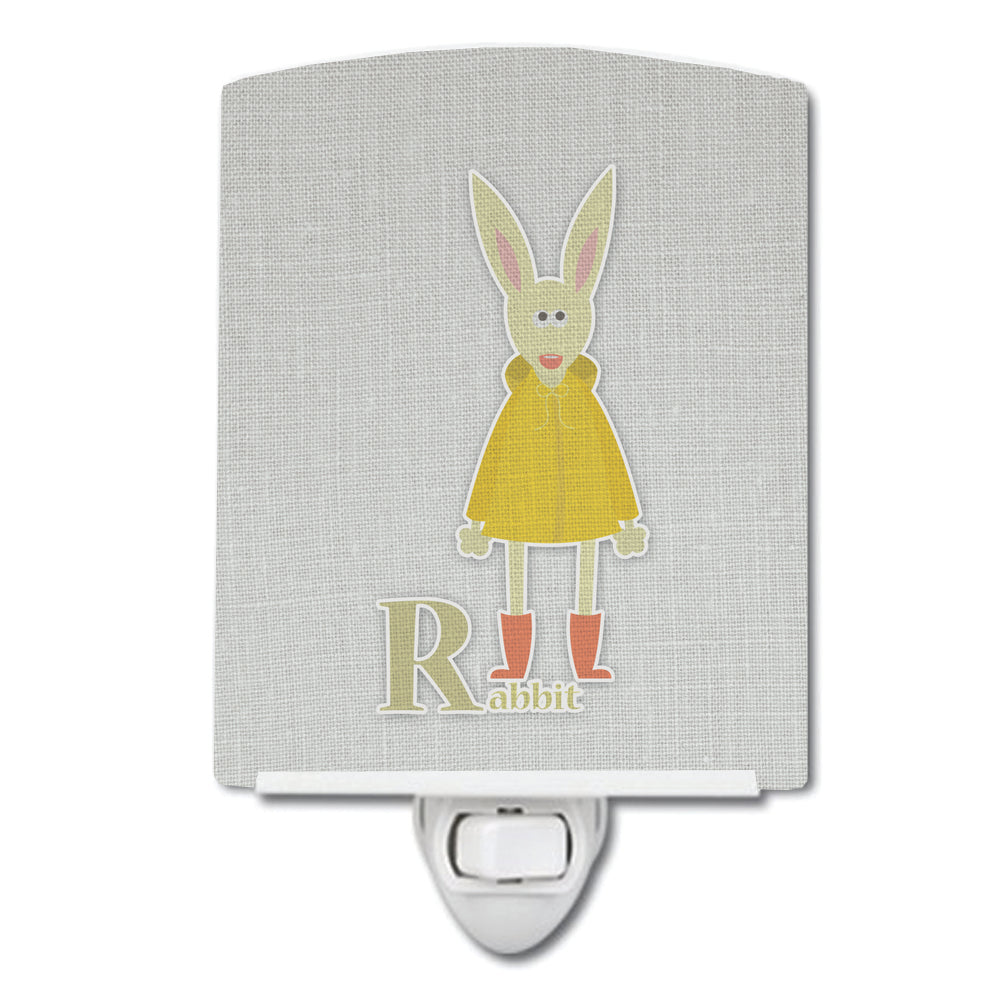 Alphabet R for Rabbit Ceramic Night Light Compact, UL-Certified, Ideal for Bedroom, Bathroom, Nursery, Hallway, Kitchen, 6x4x3, Multicolor