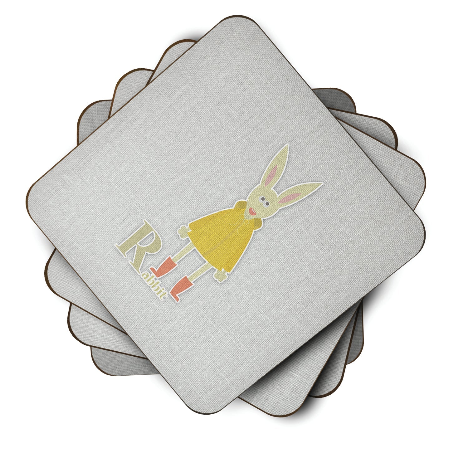 Alphabet R for Rabbit Foam Coasters Set of 4 Cup Coasters for Indoor Outdoor, Tabletop Protection, Anti Slip, Mouse pad Material