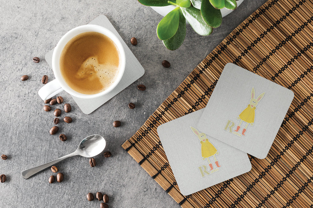 Alphabet R for Rabbit Foam Coasters Set of 4 Cup Coasters for Indoor Outdoor, Tabletop Protection, Anti Slip, Mouse pad Material
