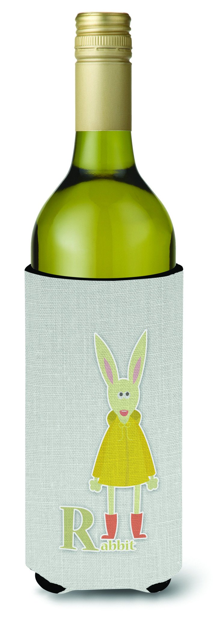 Alphabet R for Rabbit Wine Bottle Hugger Gift Sleeve for Standard 750 ml Bottles, Insulated Reusable Also Fits Mini Shot & Pint Bottles