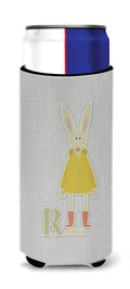 Alphabet R for Rabbit Slim Can Hugger , Insulated Foam Hugger for 12 oz Slim Cans, Beer Bottles & Water Bottles, Printed in USA