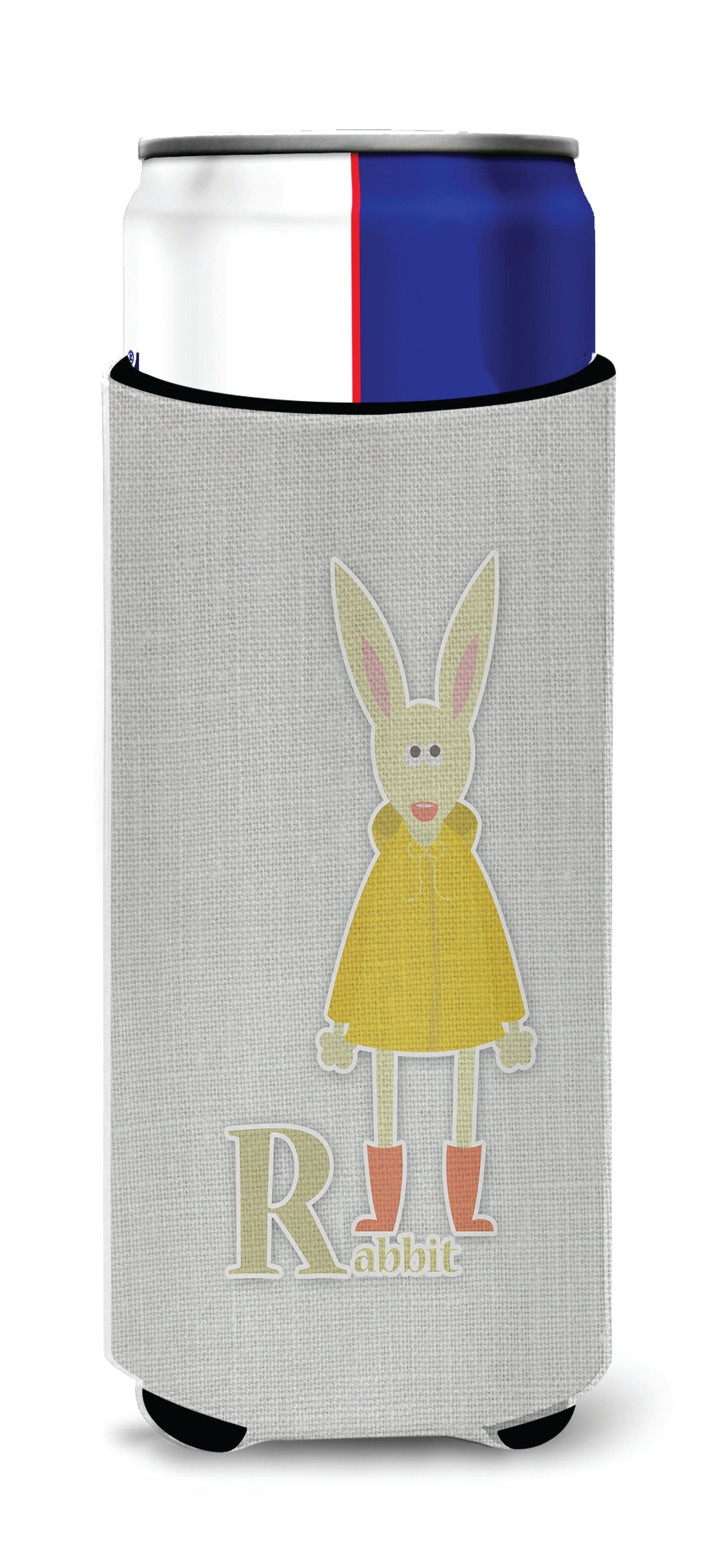Alphabet R for Rabbit Slim Can Hugger , Insulated Foam Hugger for 12 oz Slim Cans, Beer Bottles & Water Bottles, Printed in USA