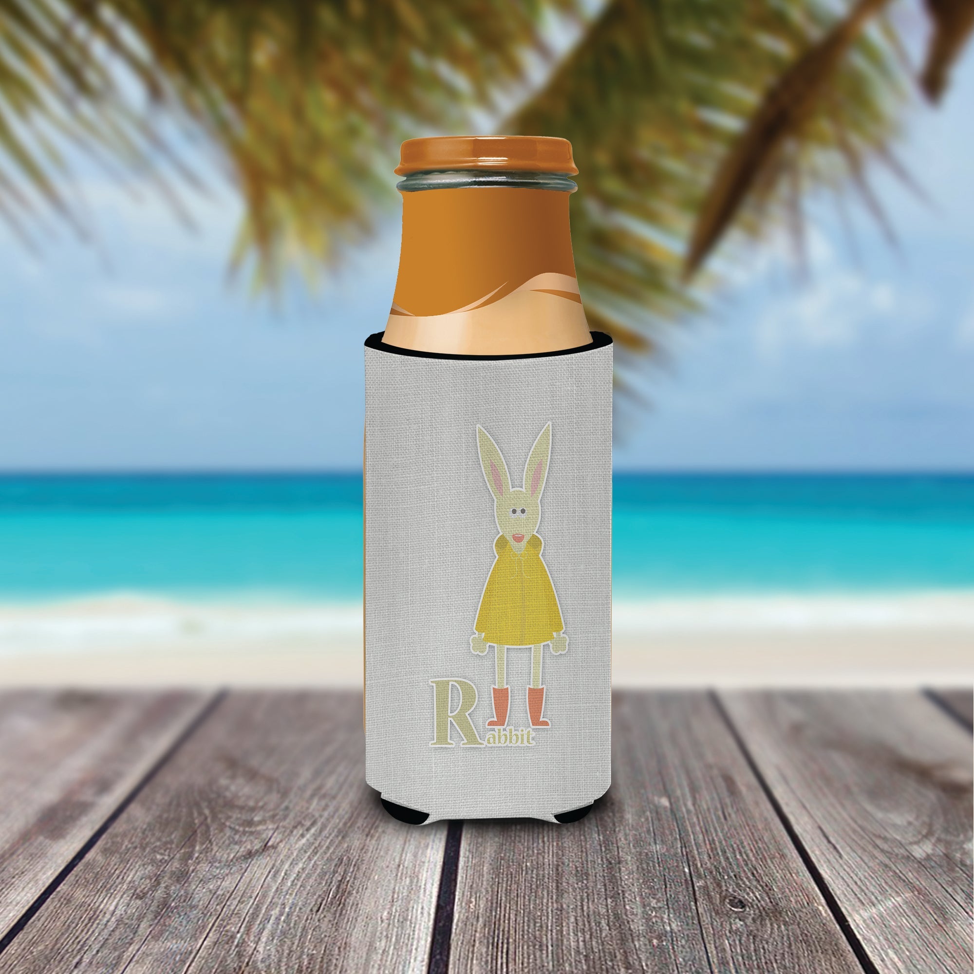Alphabet R for Rabbit Slim Can Hugger , Insulated Foam Hugger for 12 oz Slim Cans, Beer Bottles & Water Bottles, Printed in USA