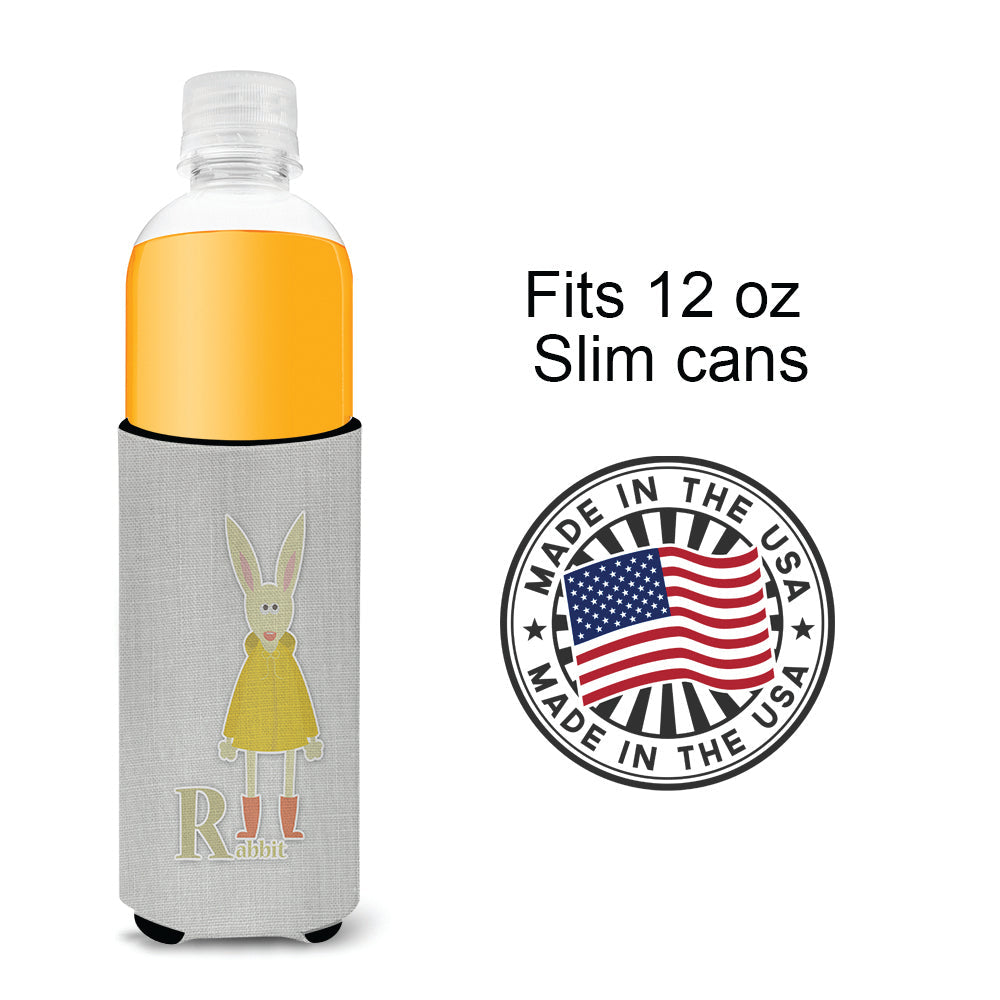 Alphabet R for Rabbit Slim Can Hugger , Insulated Foam Hugger for 12 oz Slim Cans, Beer Bottles & Water Bottles, Printed in USA