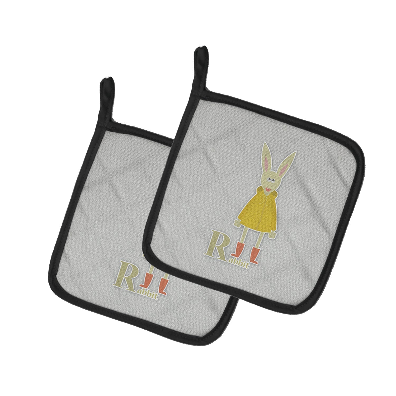 Alphabet R for Rabbit Pot Holder Set of 2 Heat Resistant Quilted Hot Pads 7.5 x 7.5 Inch, Insulated Kitchen Trivets for Cooking & Baking
