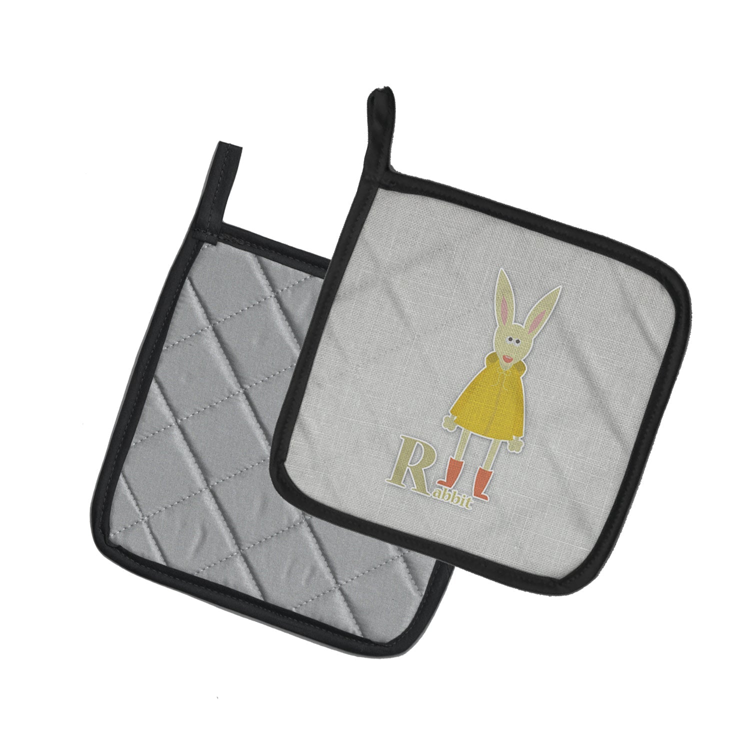 Alphabet R for Rabbit Pot Holder Set of 2 Heat Resistant Quilted Hot Pads 7.5 x 7.5 Inch, Insulated Kitchen Trivets for Cooking & Baking