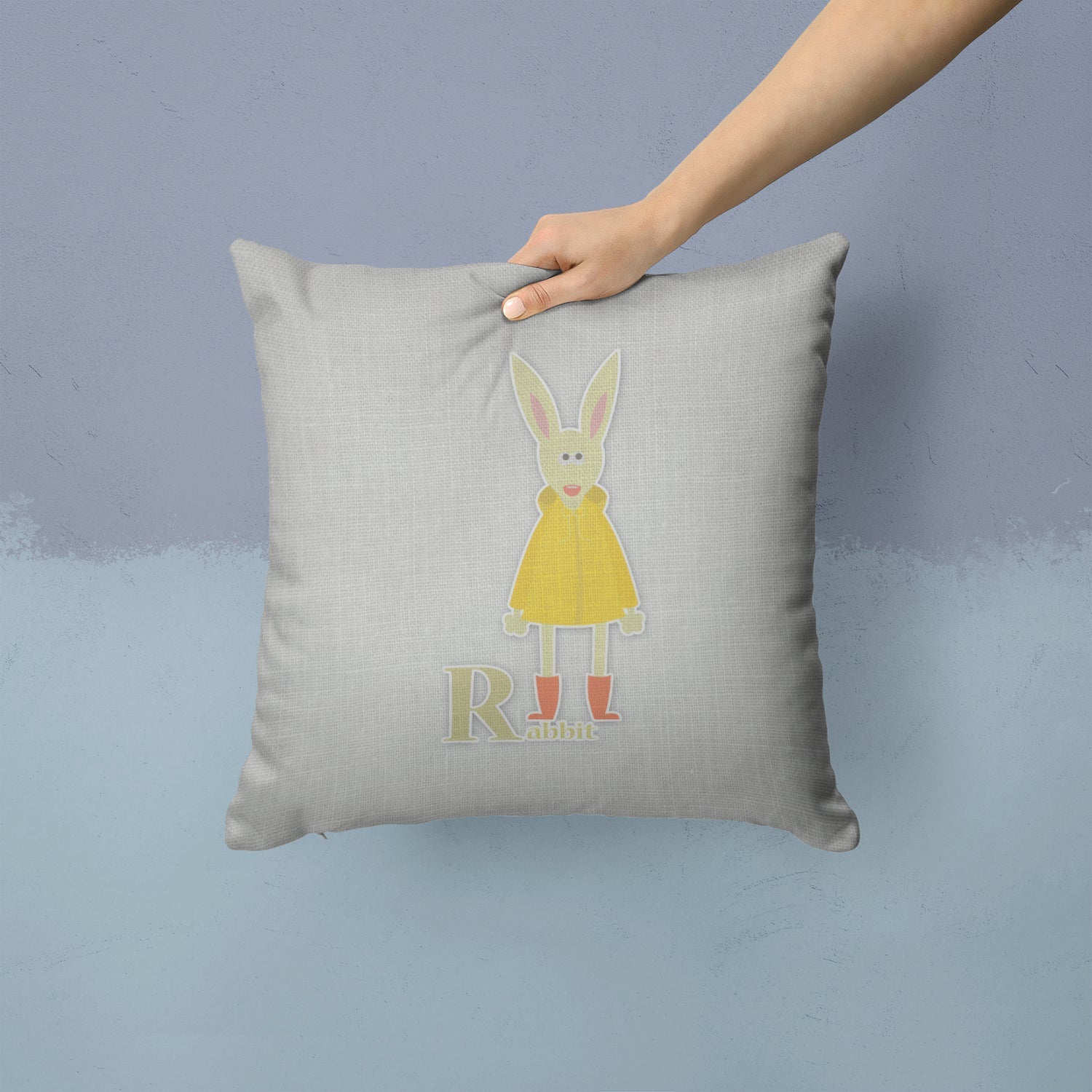 Alphabet R for Rabbit Decorative Throw Pillow 14x14 Indoor Outdoor Accent Cushion, Fabric Cover with Insert for Sofa, Bed, Porch & Living Room