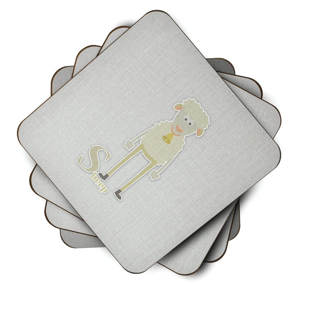 Alphabet S for Sheep Foam Coasters Set of 4 Cup Coasters for Indoor Outdoor, Tabletop Protection, Anti Slip, Mouse pad Material