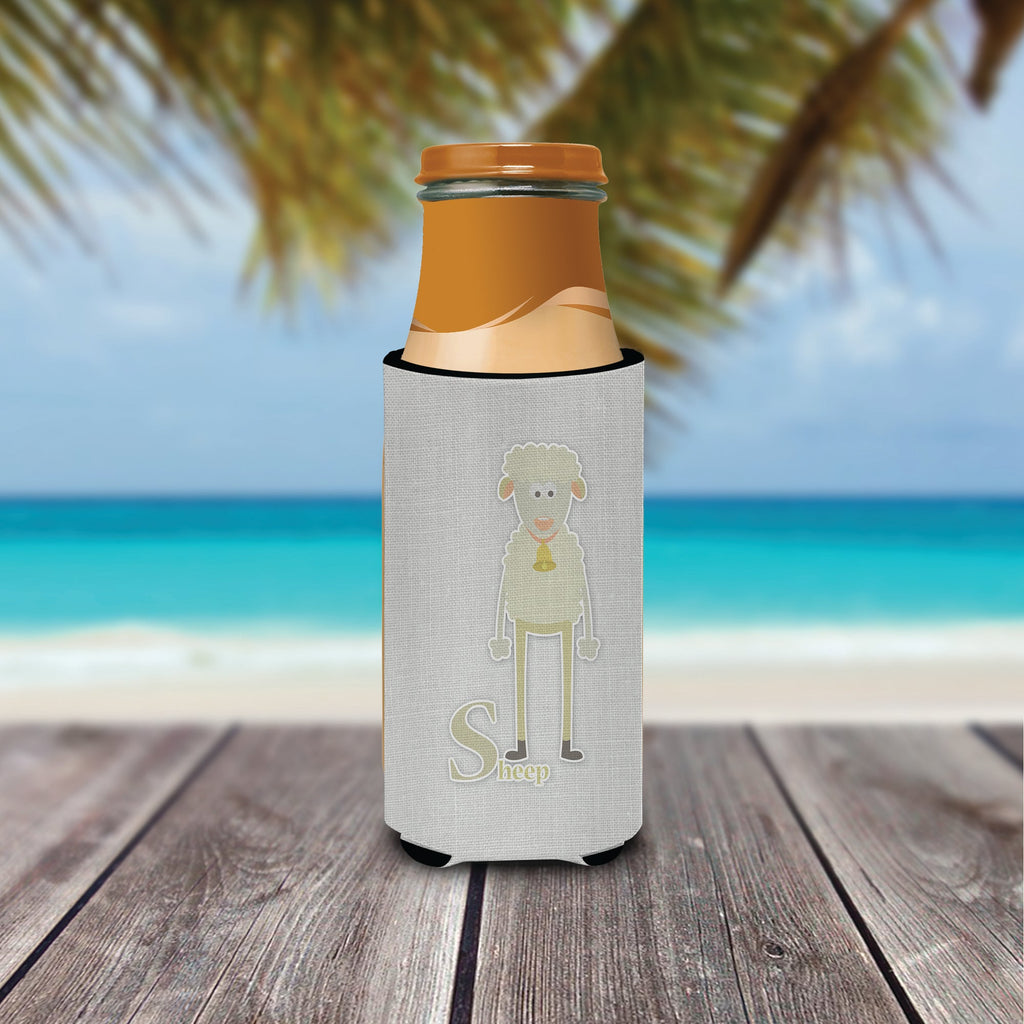 Alphabet S for Sheep Slim Can Hugger , Insulated Foam Hugger for 12 oz Slim Cans, Beer Bottles & Water Bottles, Printed in USA