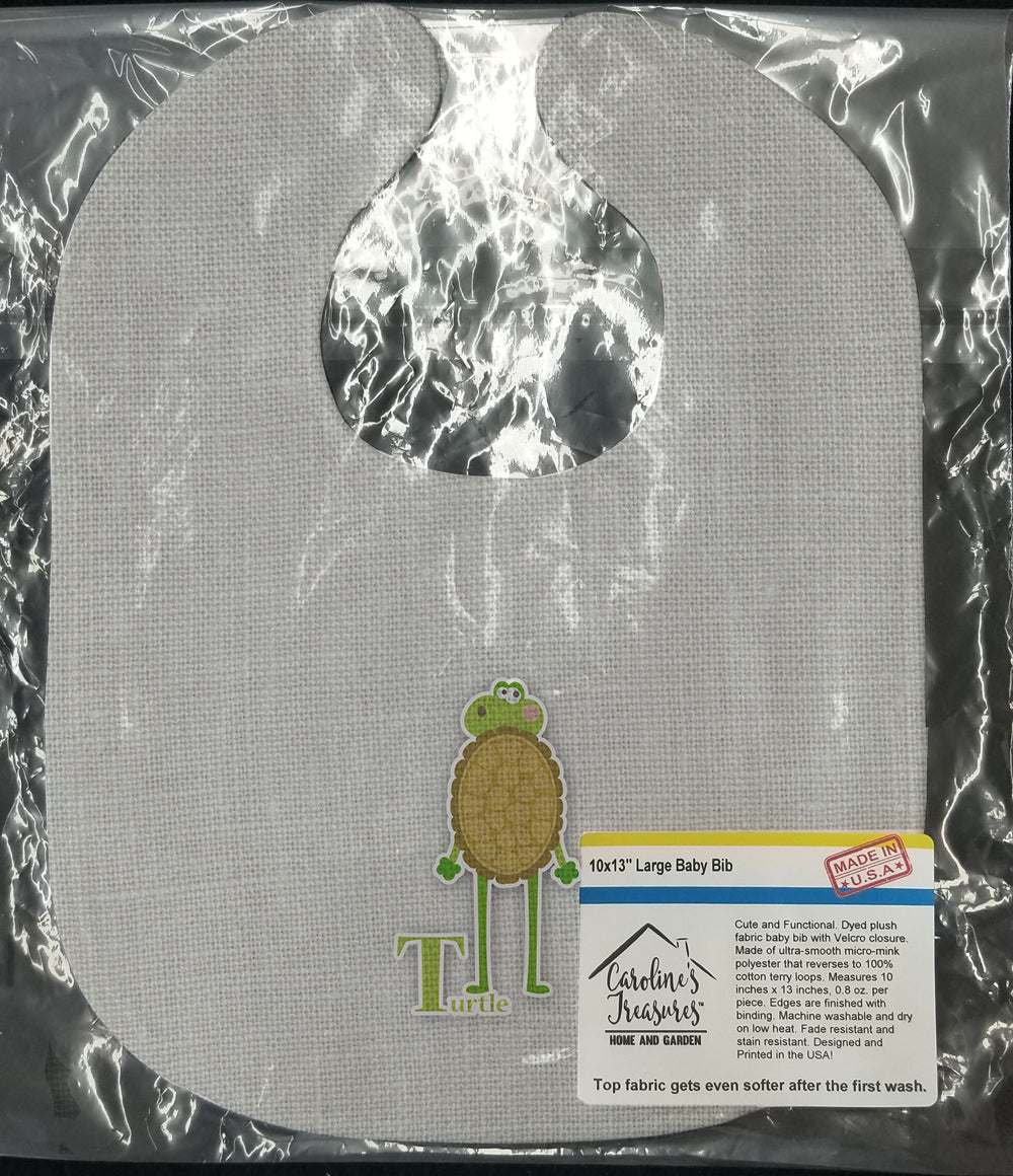 Alphabet T for Turtle Baby Bib Easy-Clean Baby Bib Baby Feeding Accessory Baby Mealtime Essential, 10 x 13, Multicolor
