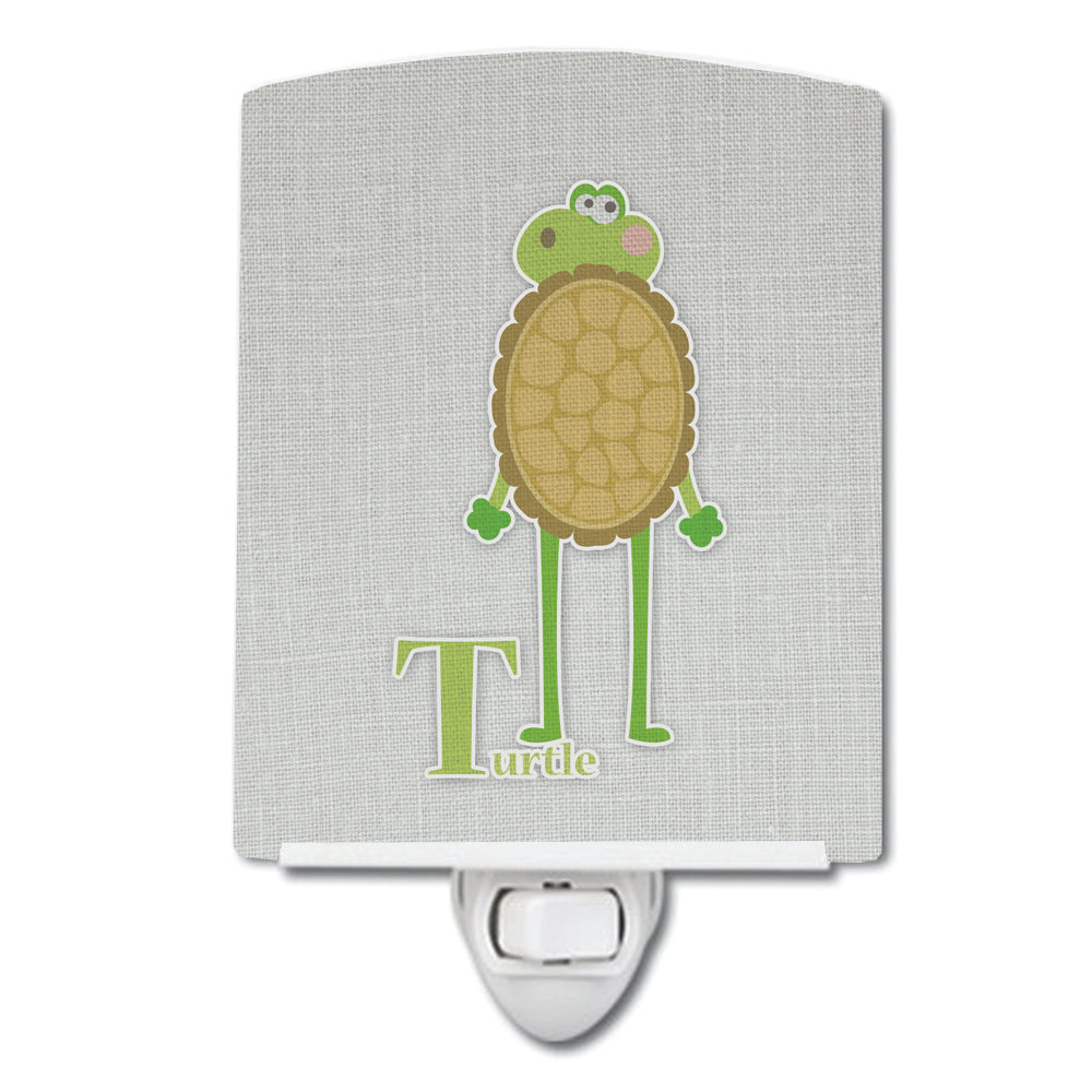 Alphabet T for Turtle Ceramic Night Light Compact, UL-Certified, Ideal for Bedroom, Bathroom, Nursery, Hallway, Kitchen, 6x4x3, Multicolor