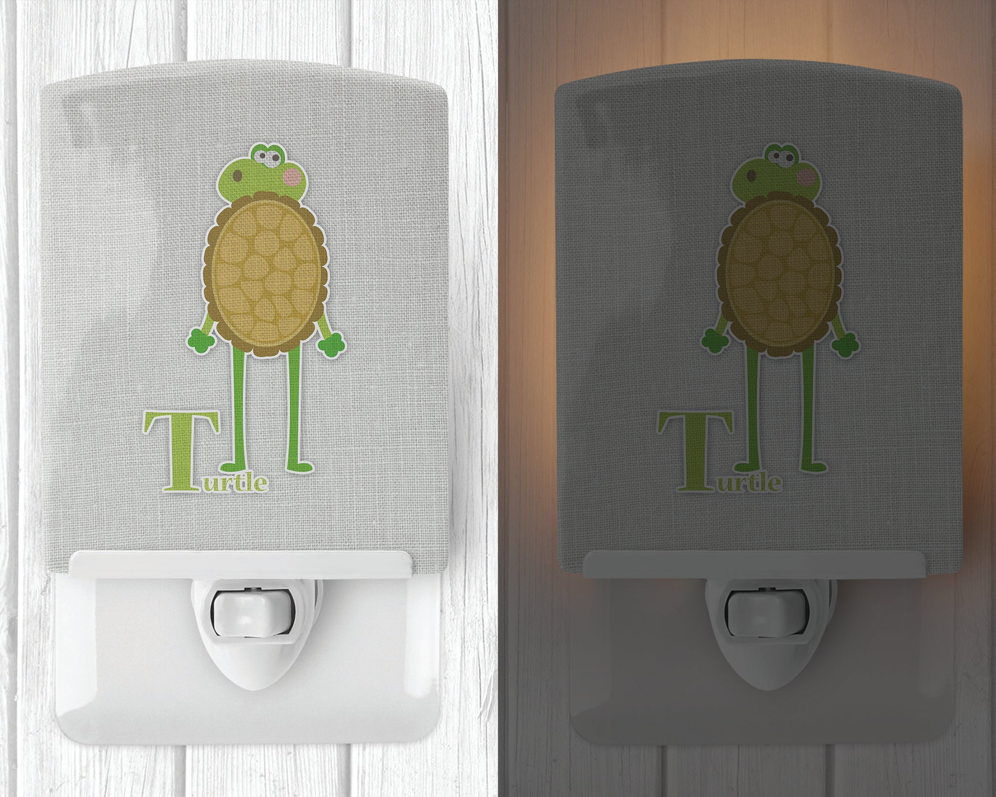 Alphabet T for Turtle Ceramic Night Light Compact, UL-Certified, Ideal for Bedroom, Bathroom, Nursery, Hallway, Kitchen, 6x4x3, Multicolor