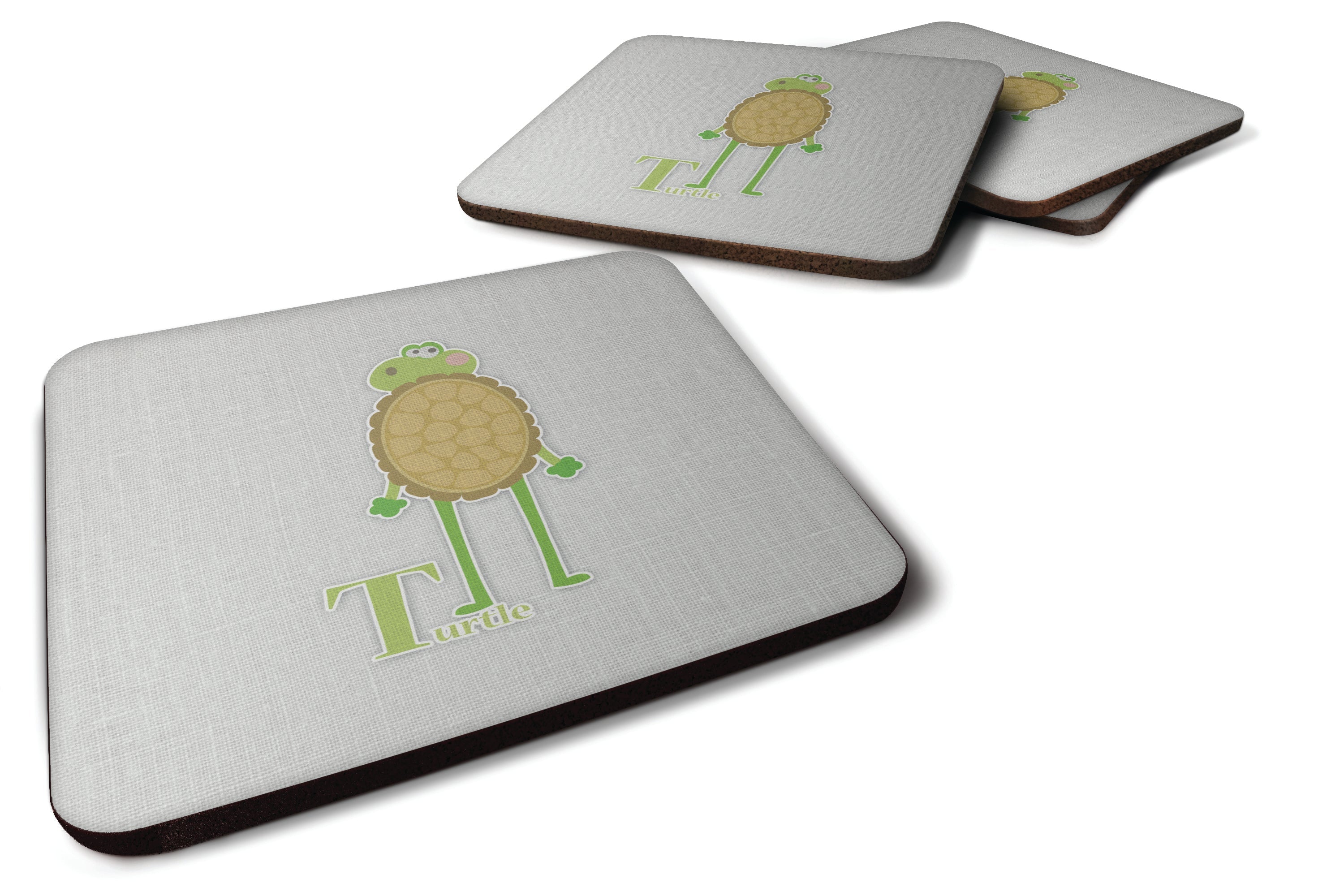 Alphabet T for Turtle Foam Coasters Set of 4 Cup Coasters for Indoor Outdoor, Tabletop Protection, Anti Slip, Mouse pad Material